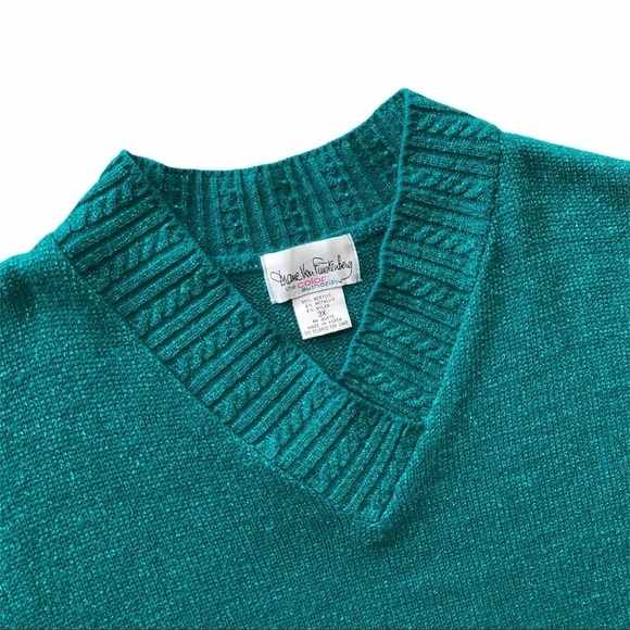Diane von Furstenberg turquoise sparkle sweater v-neck metallic pullover 3X plus - Picture 1 of 8